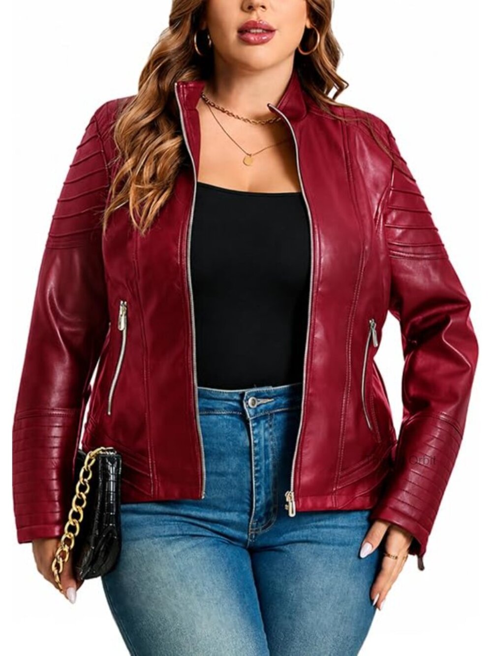 Women's Plus Size Faux Leather Zip Up Moto Jacket 1X-5X